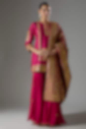 Hot Pink Pure Silk Chanderi Gharara Set by Sheetal Batra at Pernia's Pop Up Shop