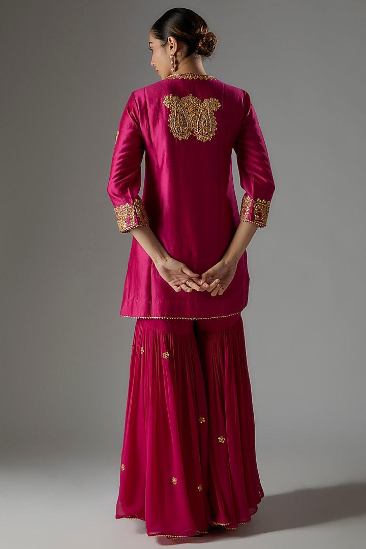 Hot Pink Pure Silk Chanderi Gharara Set by Sheetal Batra at Pernia's Pop Up Shop