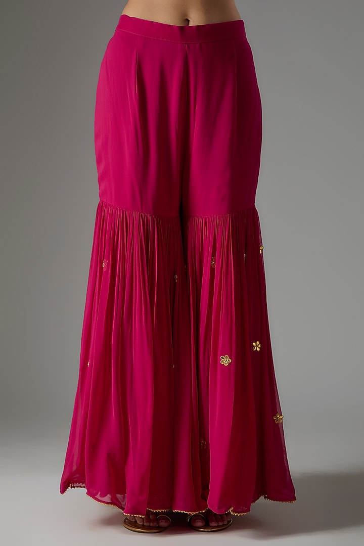 Hot Pink Pure Silk Chanderi Gharara Set by Sheetal Batra at Pernia's Pop Up Shop