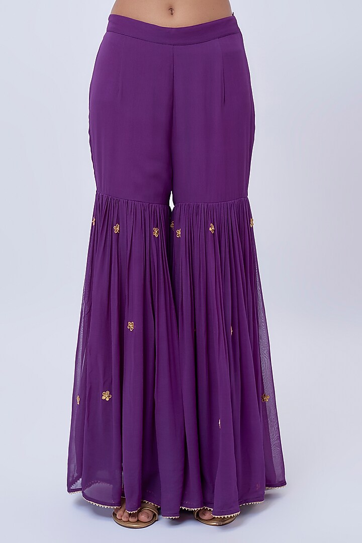 Purple Pure Silk Chanderi Zardosi Hand Embroidered Kurta Set by Sheetal Batra at Pernia's Pop Up Shop