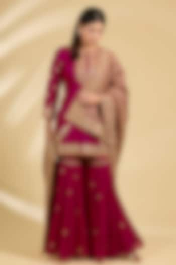 Pink Silk Chanderi Embroidered Kalidar Sharara Set by Sheetal Batra at Pernia's Pop Up Shop