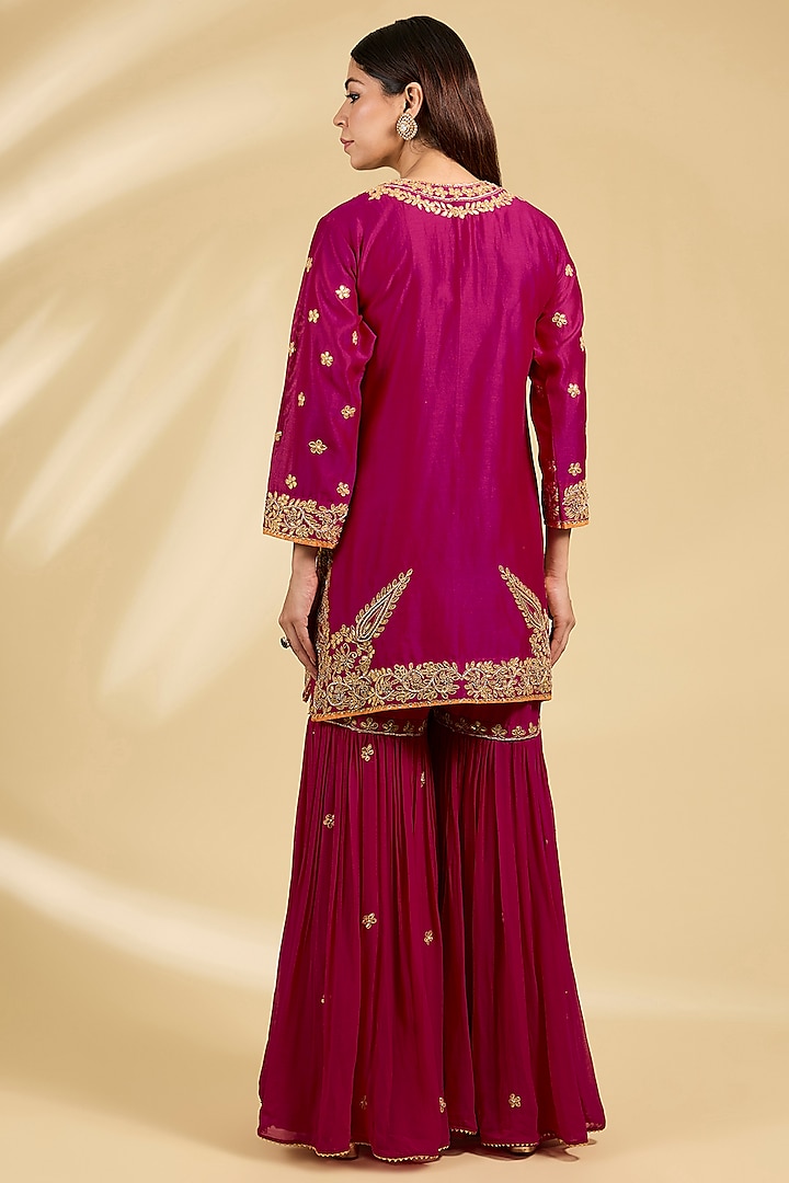 Pink Silk Chanderi Embroidered Kalidar Bridal Sharara Set by Sheetal Batra at Pernia's Pop Up Shop