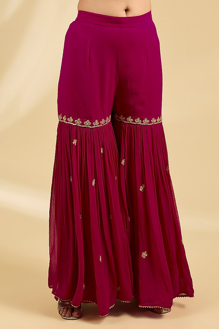 Pink Silk Chanderi Embroidered Kalidar Bridal Sharara Set by Sheetal Batra at Pernia's Pop Up Shop