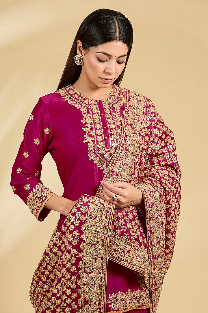 Pink Silk Chanderi Embroidered Kalidar Bridal Sharara Set by Sheetal Batra at Pernia's Pop Up Shop