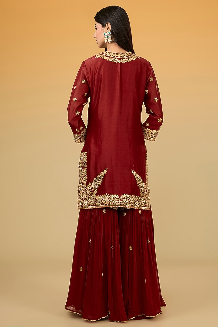Red Silk Chanderi Gota-Patti Hand Embroidered Bridal Sharara Set by Sheetal Batra at Pernia's Pop Up Shop