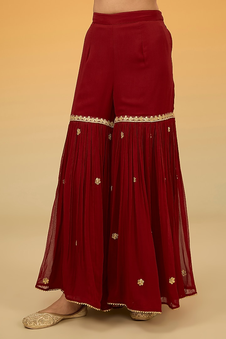 Red Silk Chanderi Gota-Patti Hand Embroidered Bridal Sharara Set by Sheetal Batra at Pernia's Pop Up Shop