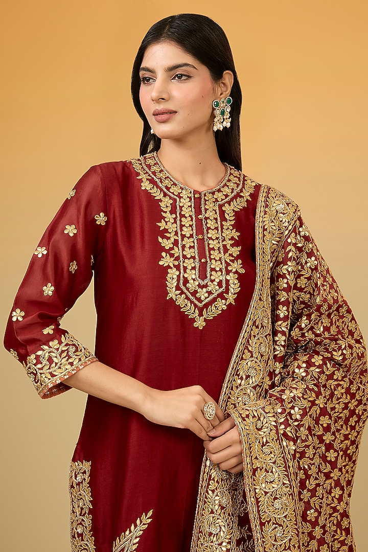 Red Silk Chanderi Gota-Patti Hand Embroidered Bridal Sharara Set by Sheetal Batra at Pernia's Pop Up Shop