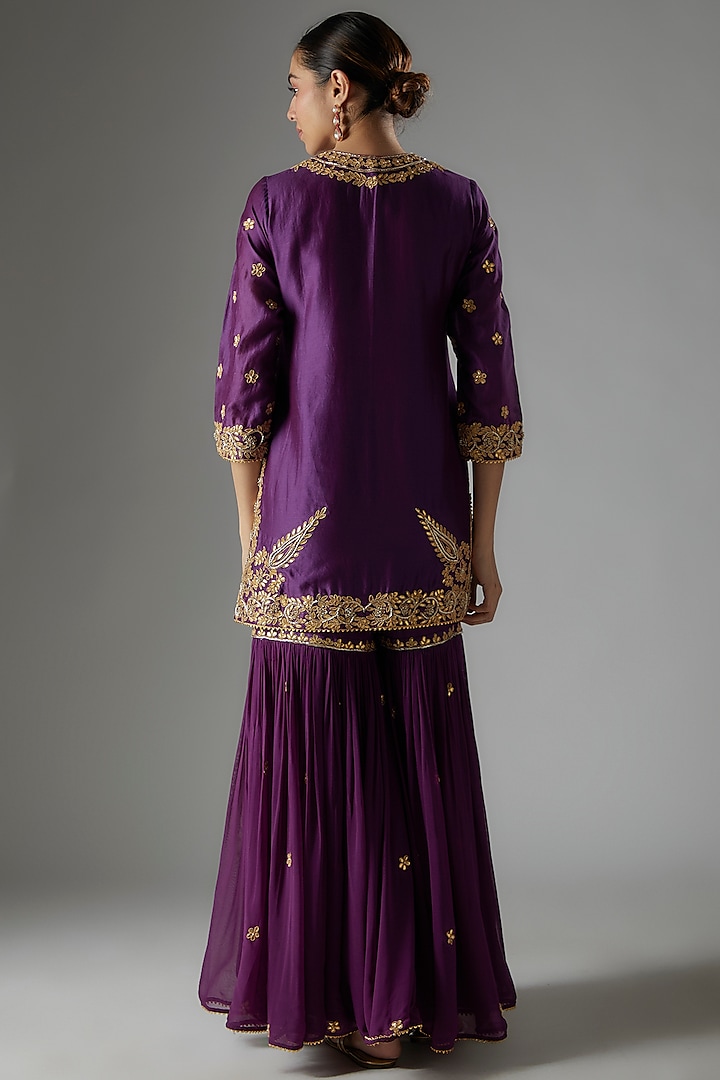 Purple Pure Silk Chanderi Bridal Sharara Set by Sheetal Batra at Pernia's Pop Up Shop