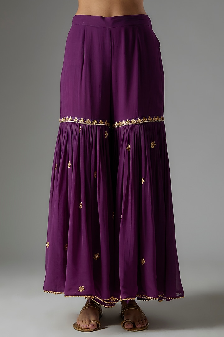 Purple Pure Silk Chanderi Bridal Sharara Set by Sheetal Batra at Pernia's Pop Up Shop