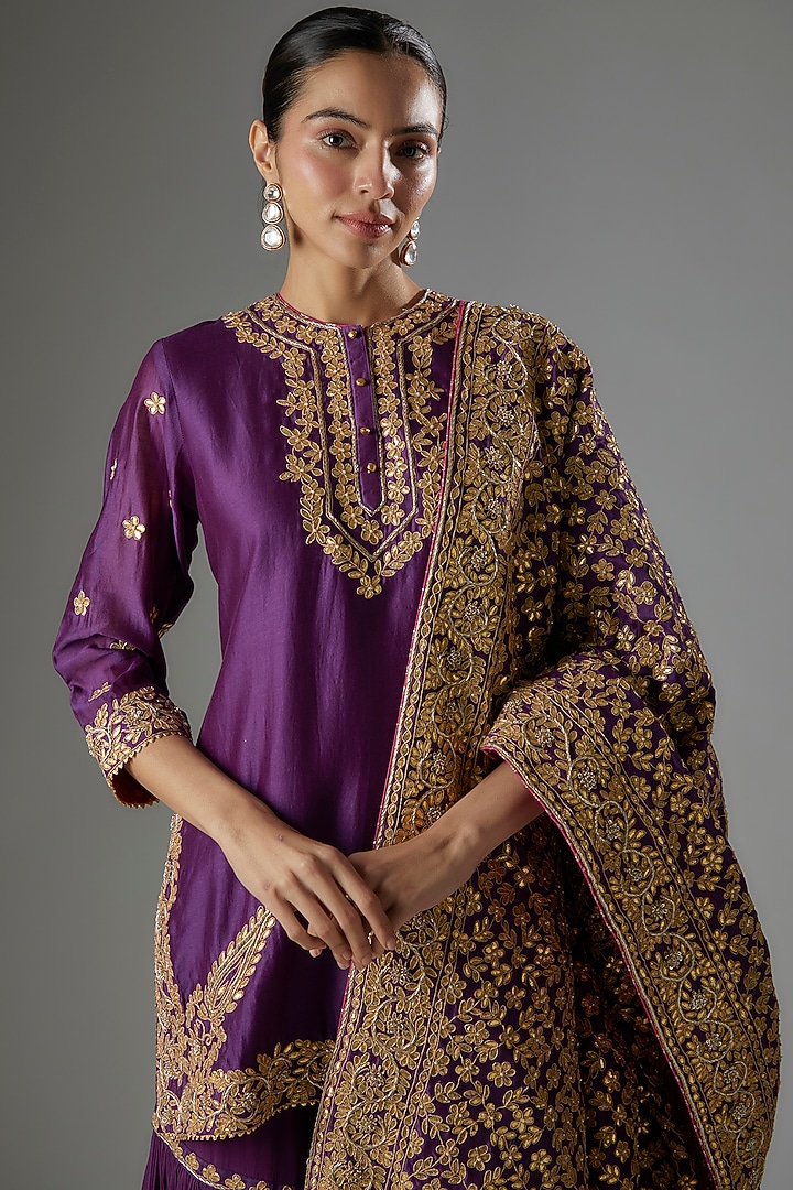 Purple Pure Silk Chanderi Bridal Sharara Set by Sheetal Batra at Pernia's Pop Up Shop
