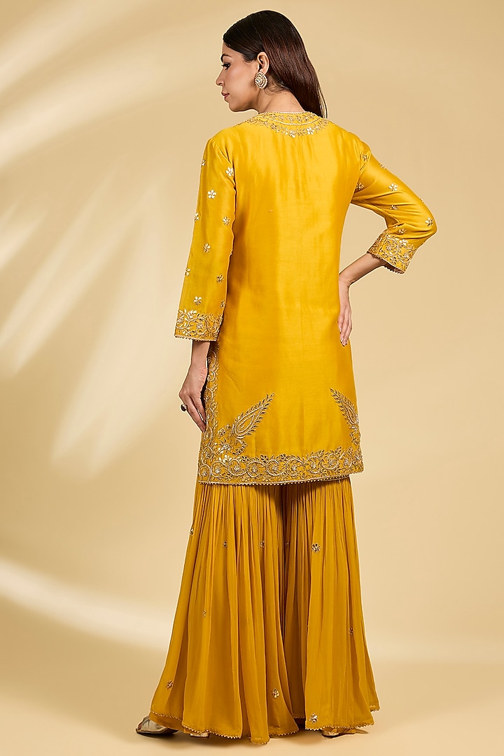 Yellow Silk Chanderi Kalidar Bridal Sharara Set by Sheetal Batra at Pernia's Pop Up Shop