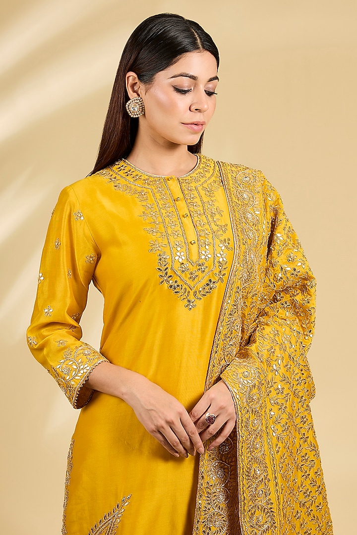 Yellow Silk Chanderi Kalidar Bridal Sharara Set by Sheetal Batra at Pernia's Pop Up Shop