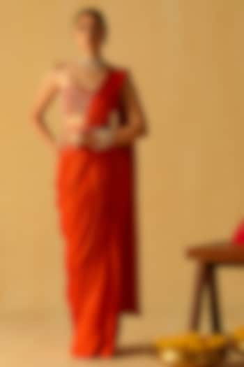 Burnt Orange Bemberg Satin Pre-Stitched Saree Set by Sheetal Batra at Pernia's Pop Up Shop