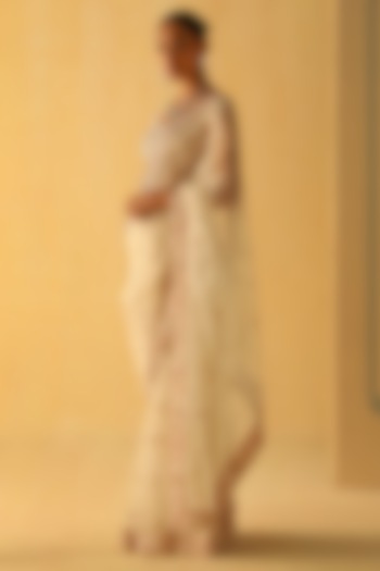 Daisy Ivory Silk Organza Zardosi Embroidered Wedding Saree Set by Sheetal Batra at Pernia's Pop Up Shop