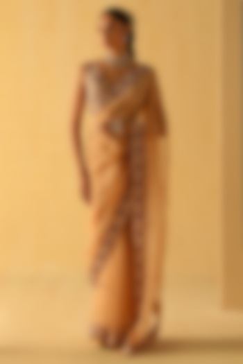 Gold Silk Organza Zardosi Embroidered Wedding Saree Set by Sheetal Batra at Pernia's Pop Up Shop