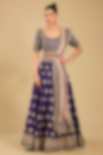 Deep Purple Pure Raw Silk Embroidered Wedding Lehenga Set by Sheetal Batra at Pernia's Pop Up Shop