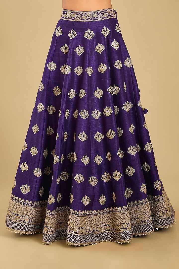 Deep Purple Pure Raw Silk Embroidered Wedding Lehenga Set by Sheetal Batra at Pernia's Pop Up Shop