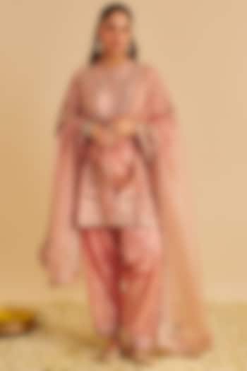 Blush Pink Bangalore Silk Zardosi Embroidered A-Line Kurta Set by Sheetal Batra at Pernia's Pop Up Shop