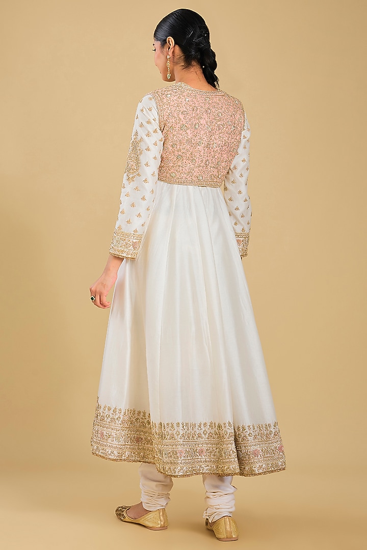 Daisy Ivory Silk Chanderi Embroidered Jacket Bridal Anarkali Set by Sheetal Batra at Pernia's Pop Up Shop