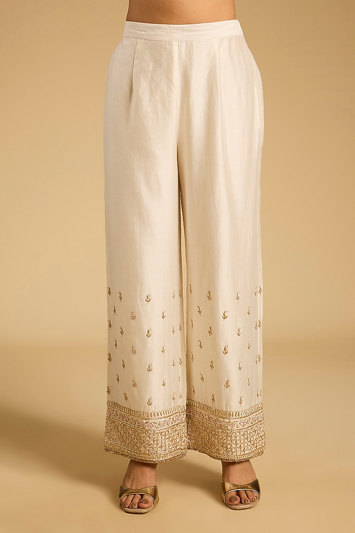 Ivory Silk Chanderi Dabka Embroidered Choga Kurta Set by Sheetal Batra at Pernia's Pop Up Shop