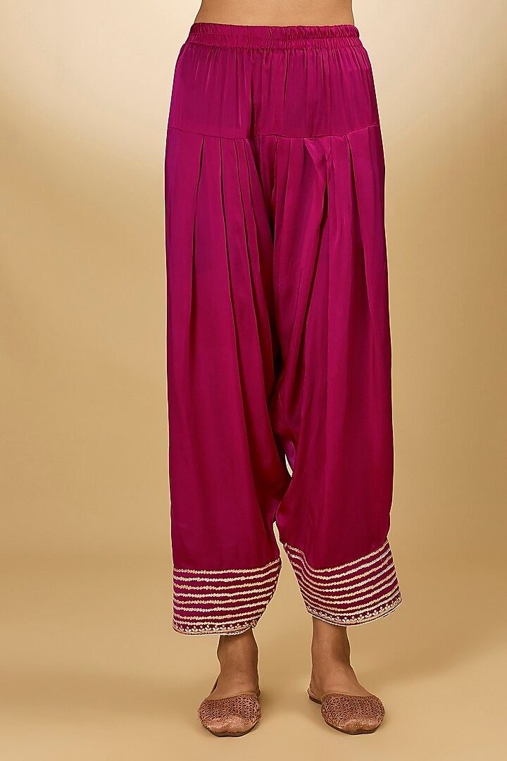Pink Chanderi Silk Parsi Gara Embroidered Choga Kurta Set by Sheetal Batra at Pernia's Pop Up Shop