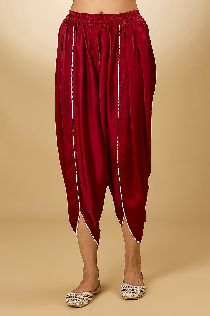 Red Pure Silk Chanderi Parsi Gara Embroidered Kurta Set by Sheetal Batra at Pernia's Pop Up Shop