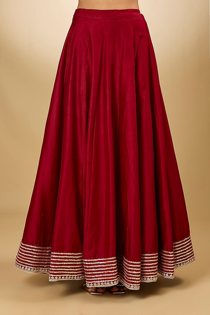 Red Pure Chanderi Silk Parsi Gara Embroidered Angrakha Bridal Anarkali Set by Sheetal Batra at Pernia's Pop Up Shop