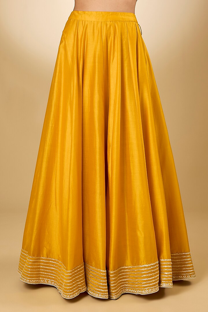 Yellow Pure Chanderi Silk Parsi Gara Embroidered Angrakha Bridal Anarkali Set by Sheetal Batra at Pernia's Pop Up Shop