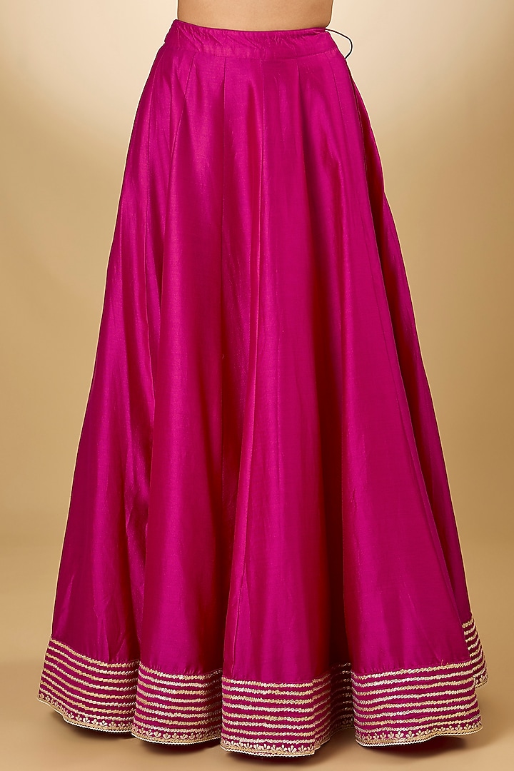 Pink Pure Chanderi Silk Parsi Gara Embroidered Angrakha Bridal Anarkali Set by Sheetal Batra at Pernia's Pop Up Shop