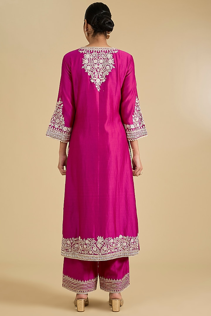 Pink Pure Silk Chanderi Gota Embroidered A-Line Kurta Set by Sheetal Batra at Pernia's Pop Up Shop