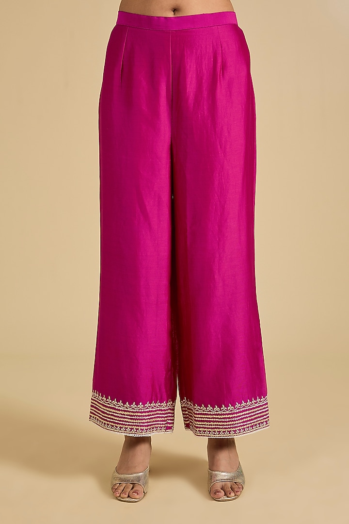 Pink Pure Silk Chanderi Gota Embroidered A-Line Kurta Set by Sheetal Batra at Pernia's Pop Up Shop