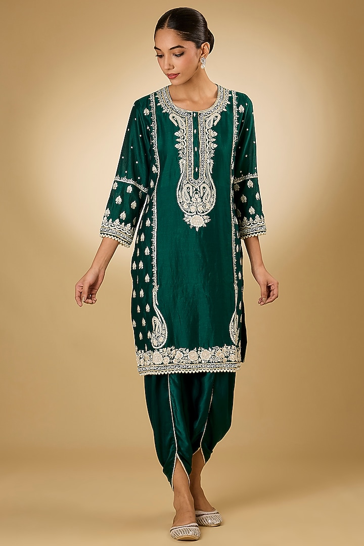 Green Pure Silk Chanderi Parsi Gara Embroidered Kurta Set by Sheetal Batra at Pernia's Pop Up Shop