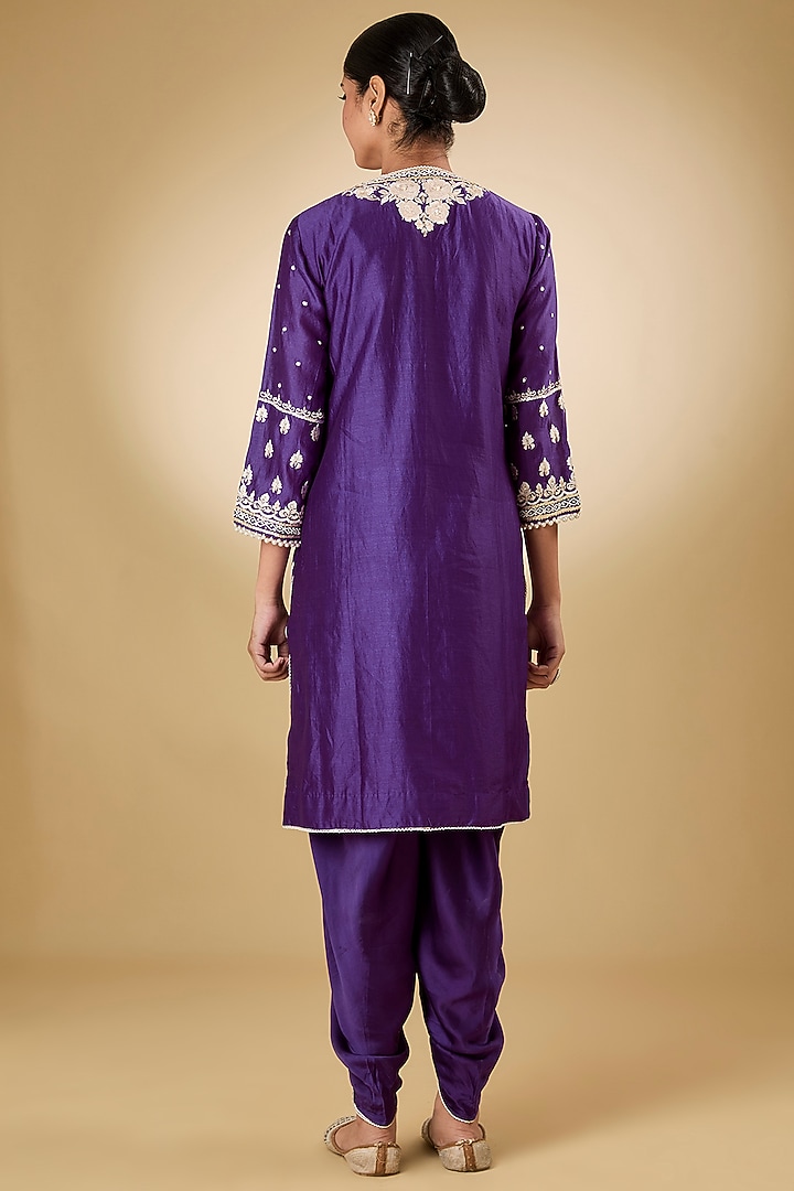 Purple Pure Silk Chanderi Parsi Gara Embroidered Kurta Set by Sheetal Batra at Pernia's Pop Up Shop