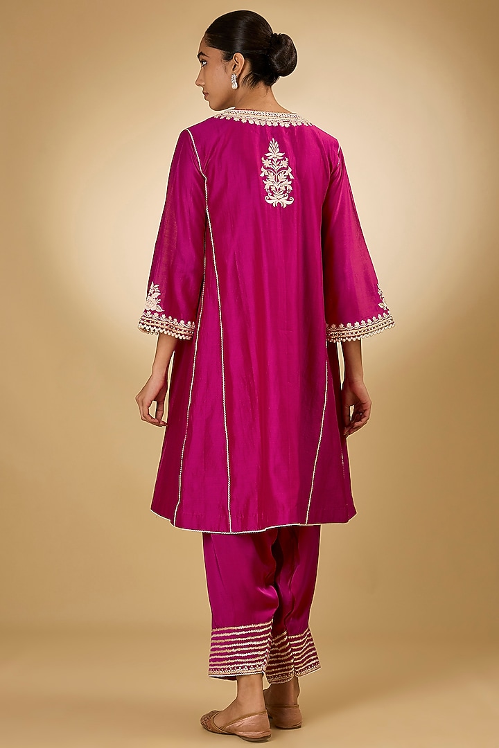 Pink Pure Silk Chanderi Parsi Gara Embroidered Kurta Set by Sheetal Batra at Pernia's Pop Up Shop