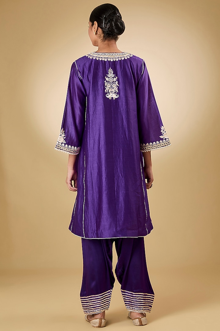 Purple Pure Silk Chanderi Parsi Gara Embroidered Kurta Set by Sheetal Batra at Pernia's Pop Up Shop