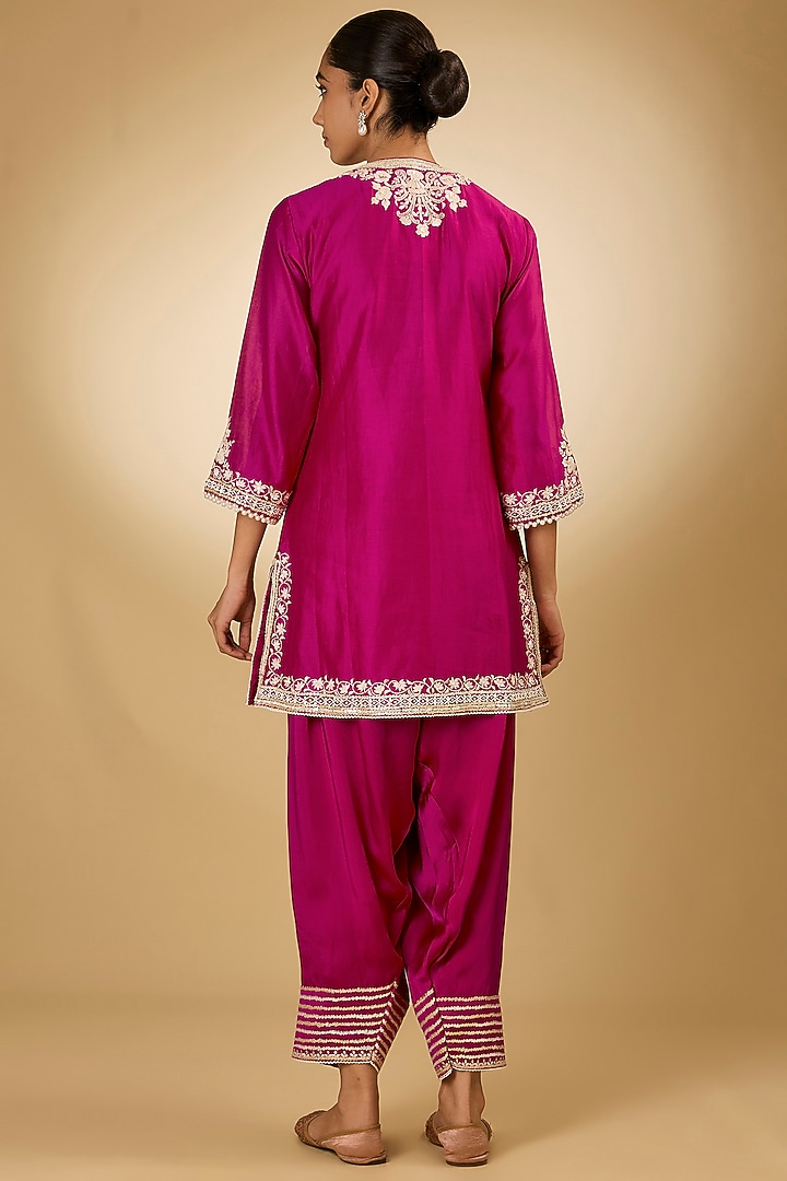 Pink Pure Silk Chanderi Parsi Gara Embroidered A-Line Kurta Set by Sheetal Batra at Pernia's Pop Up Shop