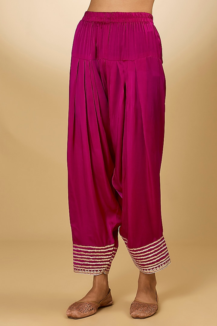Pink Pure Silk Chanderi Parsi Gara Embroidered A-Line Kurta Set by Sheetal Batra at Pernia's Pop Up Shop