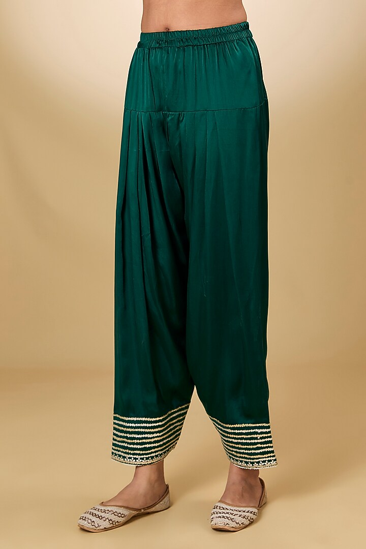 Green Pure Silk Chanderi Parsi Gara Embroidered A-Line Kurta Set by Sheetal Batra at Pernia's Pop Up Shop