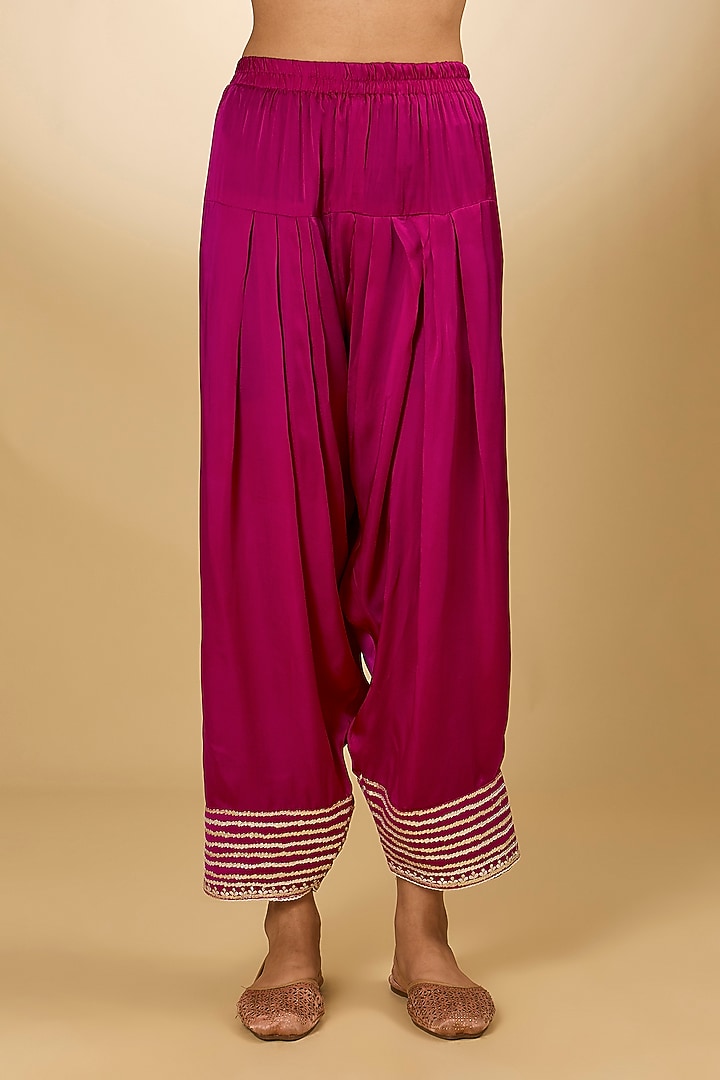Pink Pure Silk Chanderi Parsi Gara Embroidered A-Line Kurta Set by Sheetal Batra at Pernia's Pop Up Shop