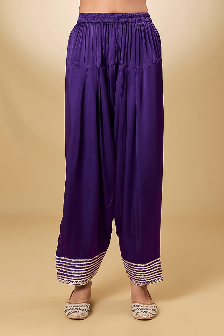 Purple Pure Silk Chanderi Parsi Gara Embroidered A-Line Kurta Set by Sheetal Batra at Pernia's Pop Up Shop