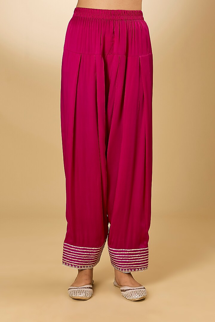 Pink Pure Silk Chanderi Parsi Gara Embroidered Choga Kurta Set by Sheetal Batra at Pernia's Pop Up Shop