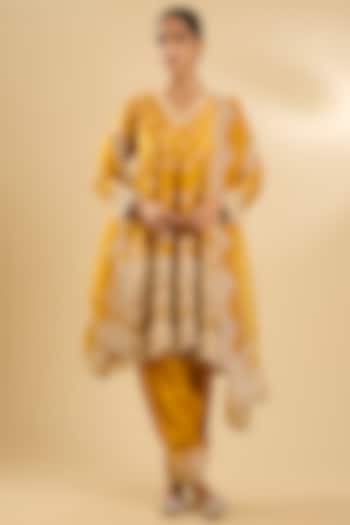 Mustard Pure Silk Organza Gota Embellished Short Kalidar Wedding Anarkali Set by Sheetal Batra at Pernia's Pop Up Shop