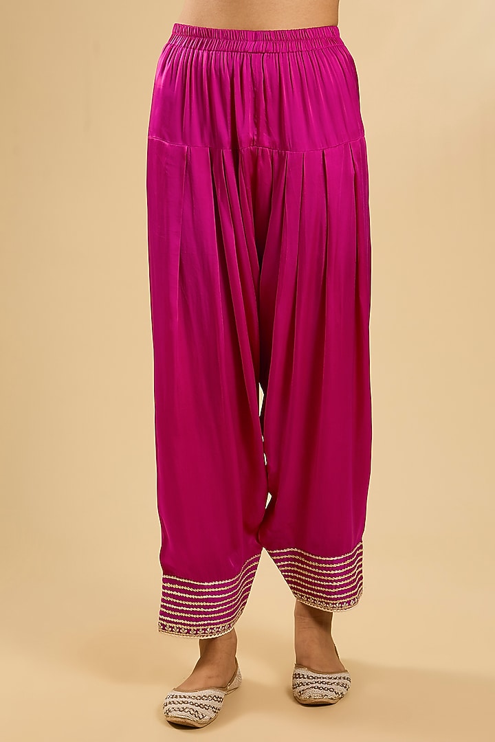 Hot Pink Pure Silk Organza Gota Embellished Short Kalidar Wedding Anarkali Set by Sheetal Batra at Pernia's Pop Up Shop