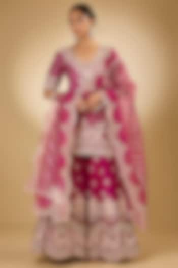 Pink Pure Silk Chanderi Parsi Gara Embroidered Bridal Sharara Set by Sheetal Batra at Pernia's Pop Up Shop