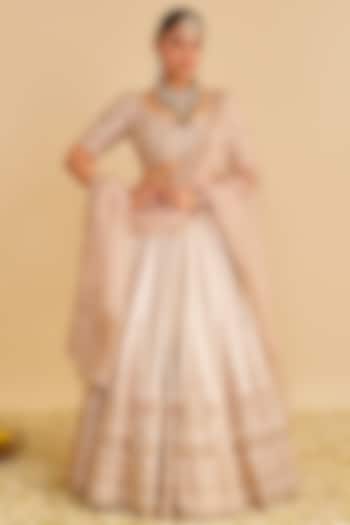 Daisy Ivory & Blush Pink Pure Raw Silk Zardosi Embroidered Bridal Lehenga Set by Sheetal Batra at Pernia's Pop Up Shop