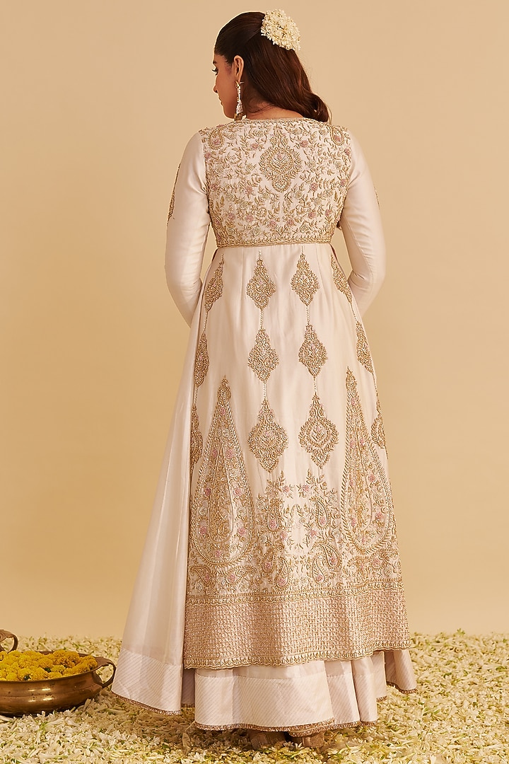 Daisy Ivory Silk Chanderi Zardosi Embroidered Bridal Anarkali Set by Sheetal Batra at Pernia's Pop Up Shop