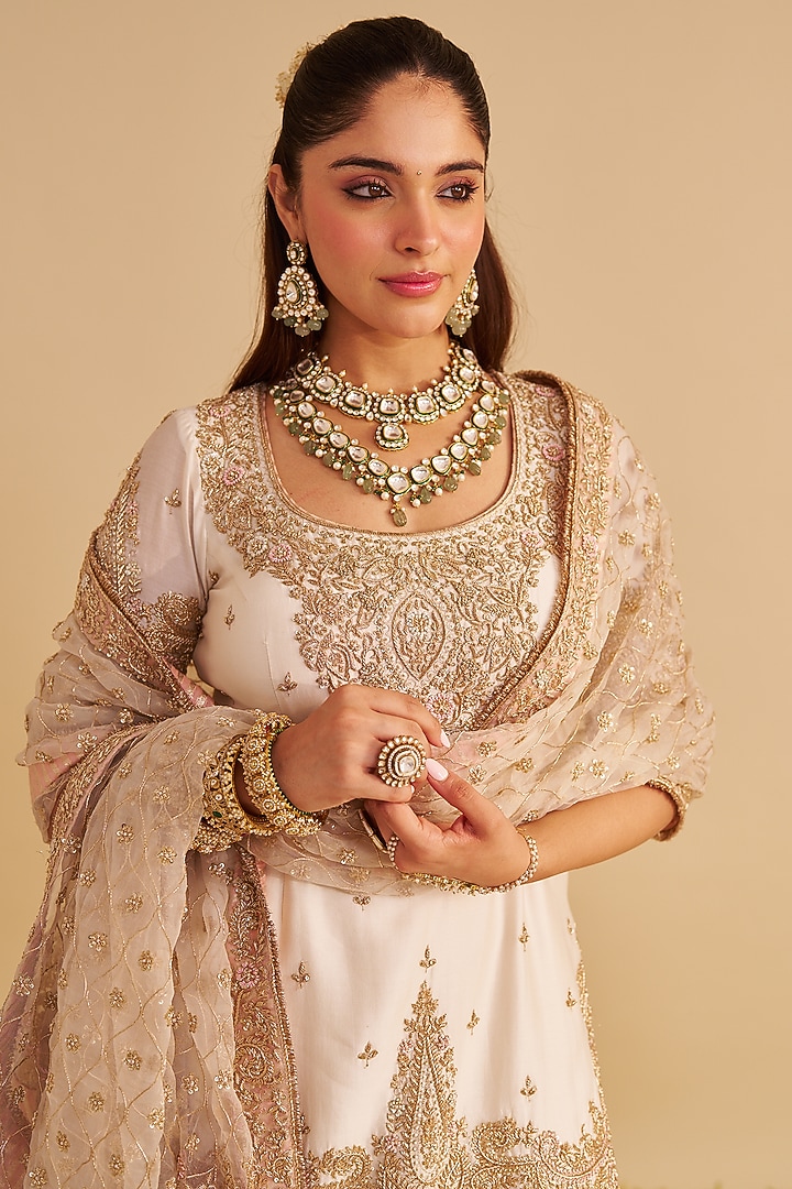 Daisy Ivory Silk Chanderi Zardosi Embroidered Bridal Sharara Set by Sheetal Batra at Pernia's Pop Up Shop