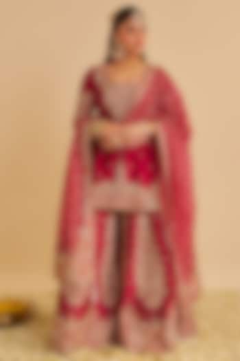 Hot Pink Silk Chanderi Zardosi Embroidered Bridal Sharara Set by Sheetal Batra at Pernia's Pop Up Shop