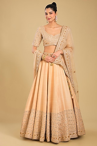 Gold Pure Raw Silk Zardosi Embroidered Lehenga Set by Sheetal Batra