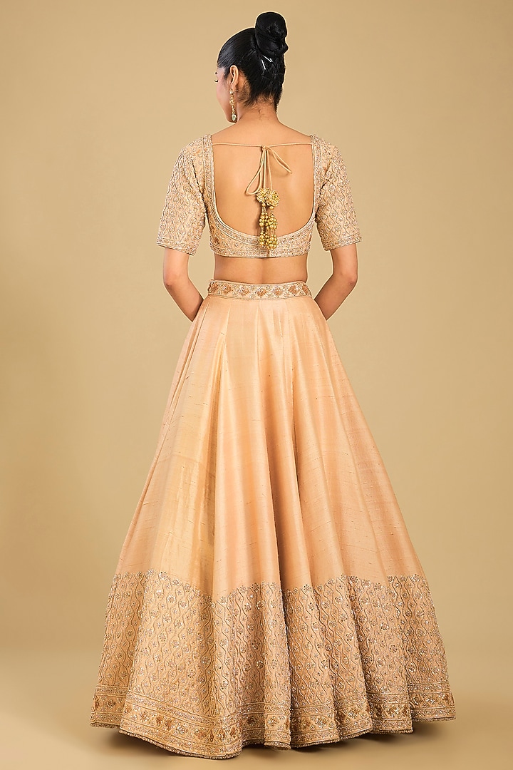 Gold Pure Raw Silk Zardosi Embroidered Bridal Lehenga Set by Sheetal Batra at Pernia's Pop Up Shop